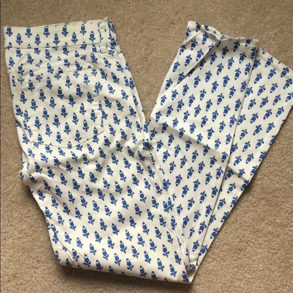 NWOT J Crew Toothpick Jean in white patterned blue